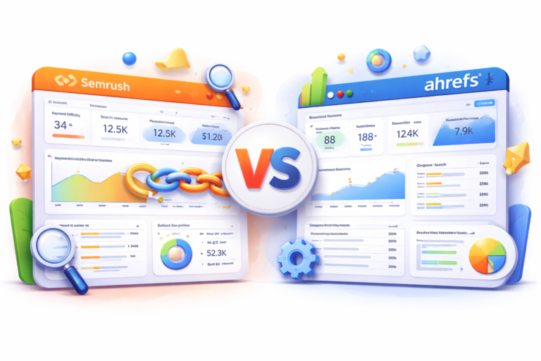 Semrush vs Ahrefs SEO tools comparison illustration semrush-vs-ahrefs-comparison-2026