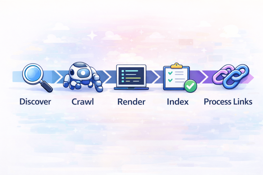 why backlinks not indexed: Diagram showing search engine backlink indexing process steps