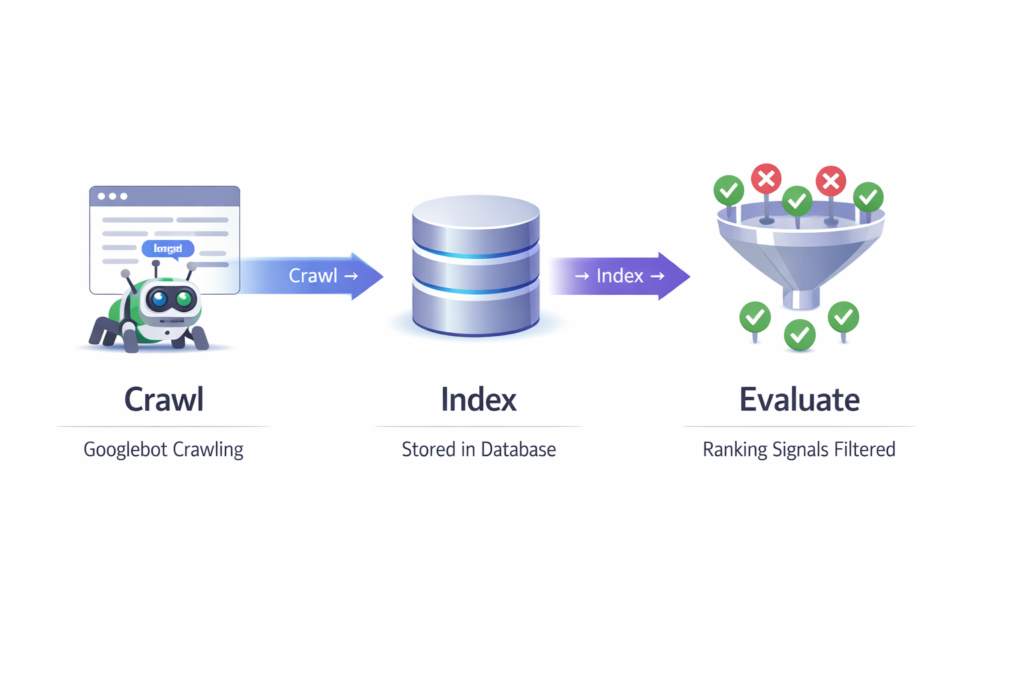backlinks indexed but no ranking impact crawl index evaluate process