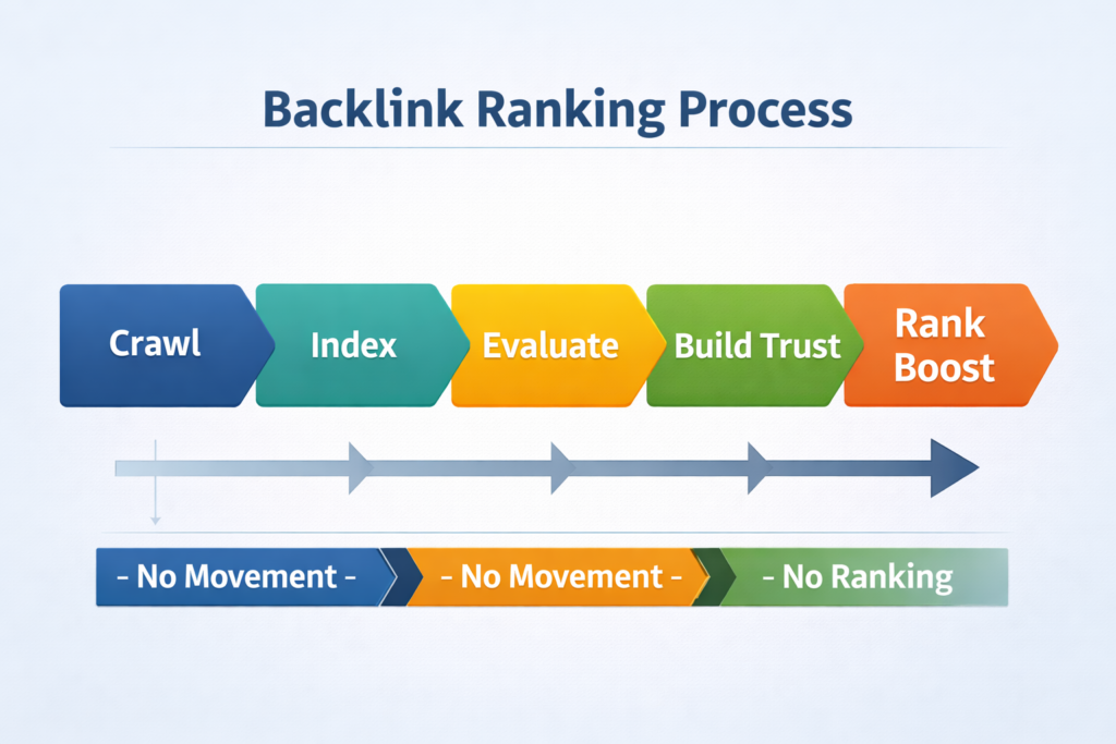 how long before backlinks affect ranking crawl index evaluate trust and ranking process diagram