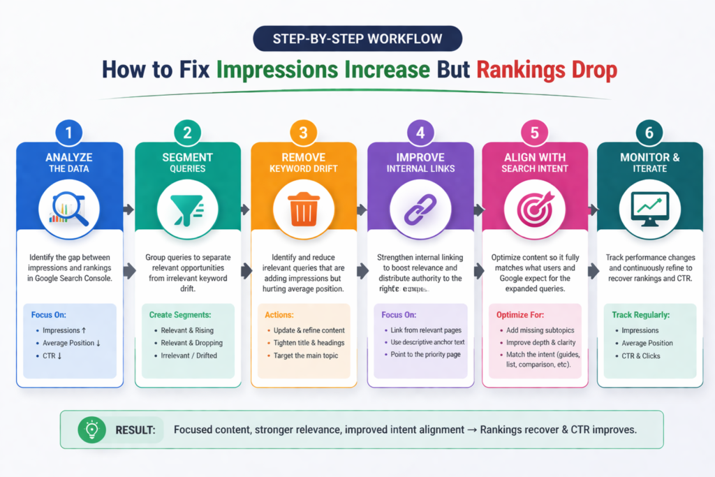 how to fix why impressions increase but rankings drop workflow]