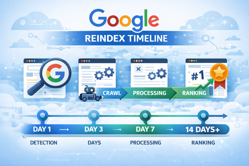 google reindex time timeline stages detection crawl ranking