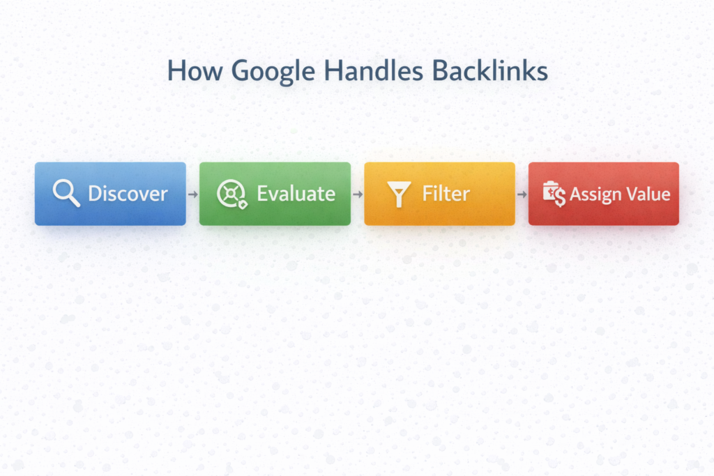How Google handles toxic backlinks process discover evaluate filter and assign value in SEO