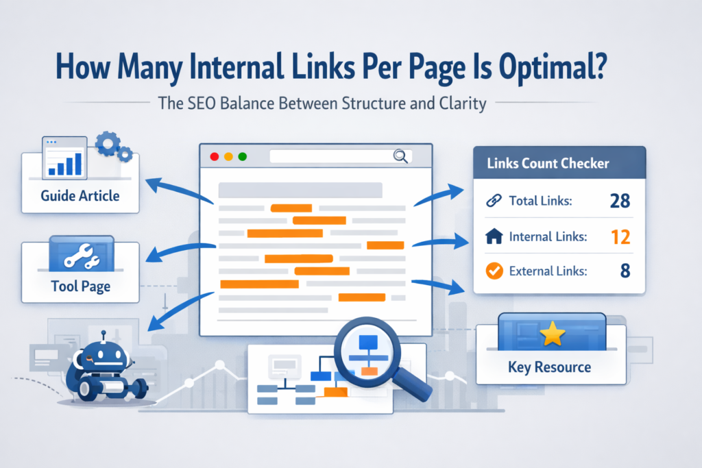 internal links per page SEO example showing internal linking structure and website links count checker with internal and external link metrics