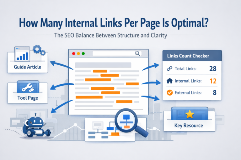 internal links per page SEO example showing internal linking structure and website links count checker with internal and external link metrics