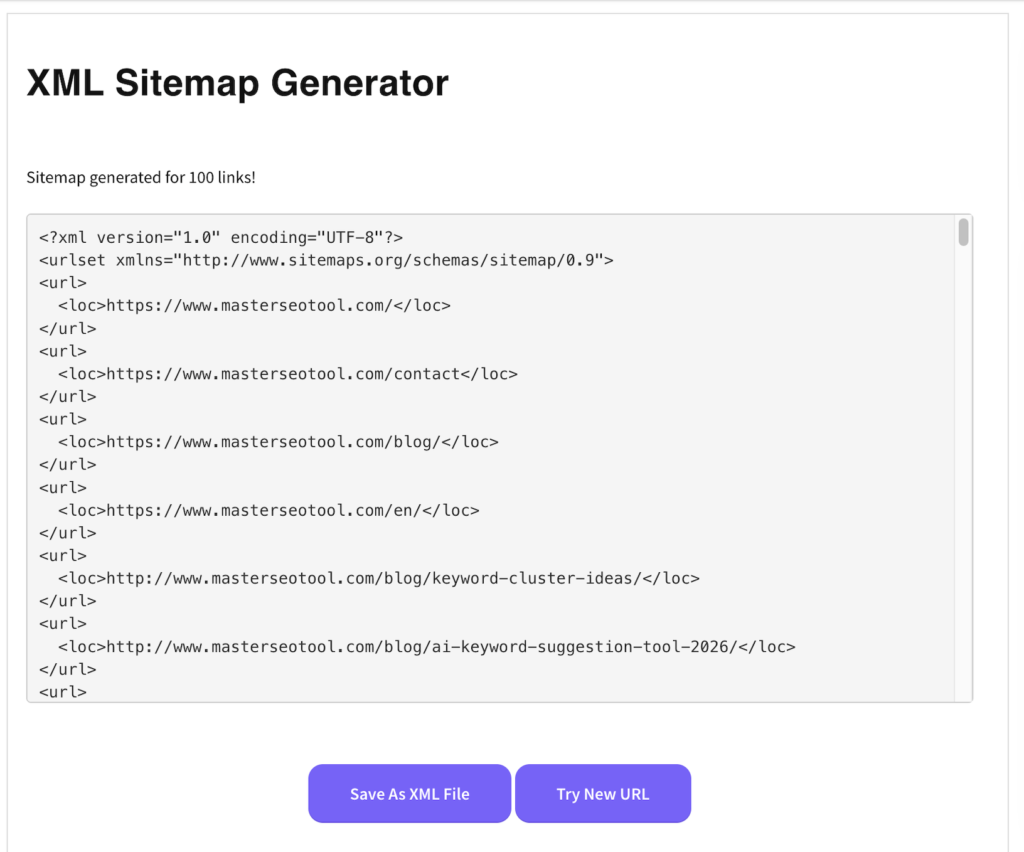 xml sitemap example supporting internal links per page and crawl discovery for search engines