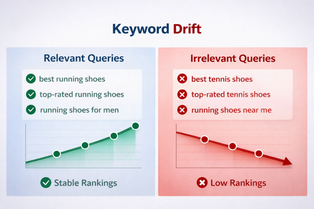 why impressions increase but rankings drop keyword drift example