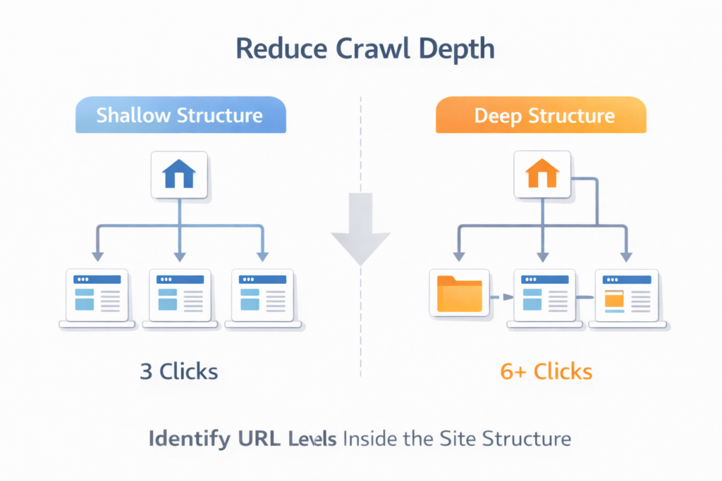 reduce crawl depth shallow vs deep site structure example