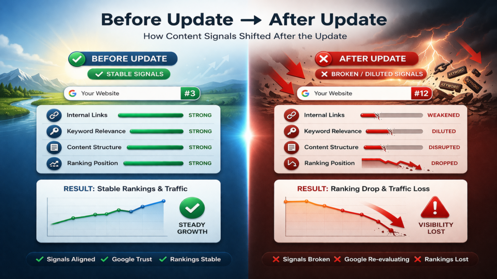 updating content drops rankings google re-evaluation process