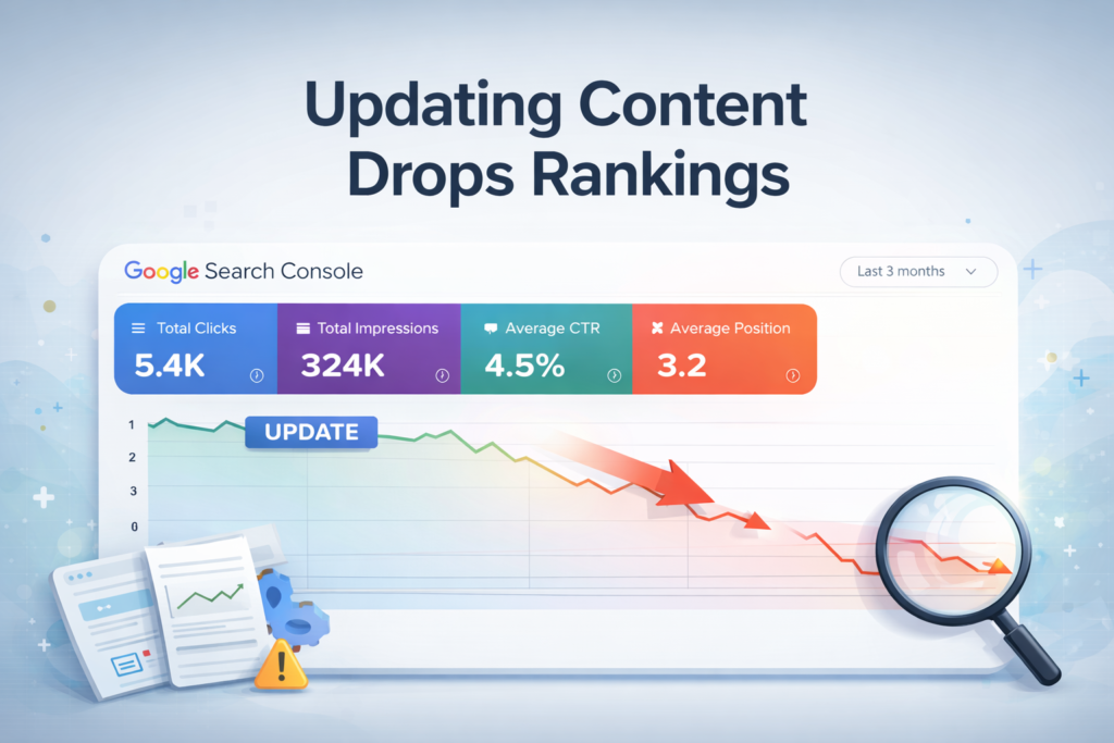 updating content drops rankings graph after update