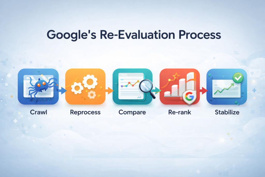 updating content drops rankings google re-evaluation process