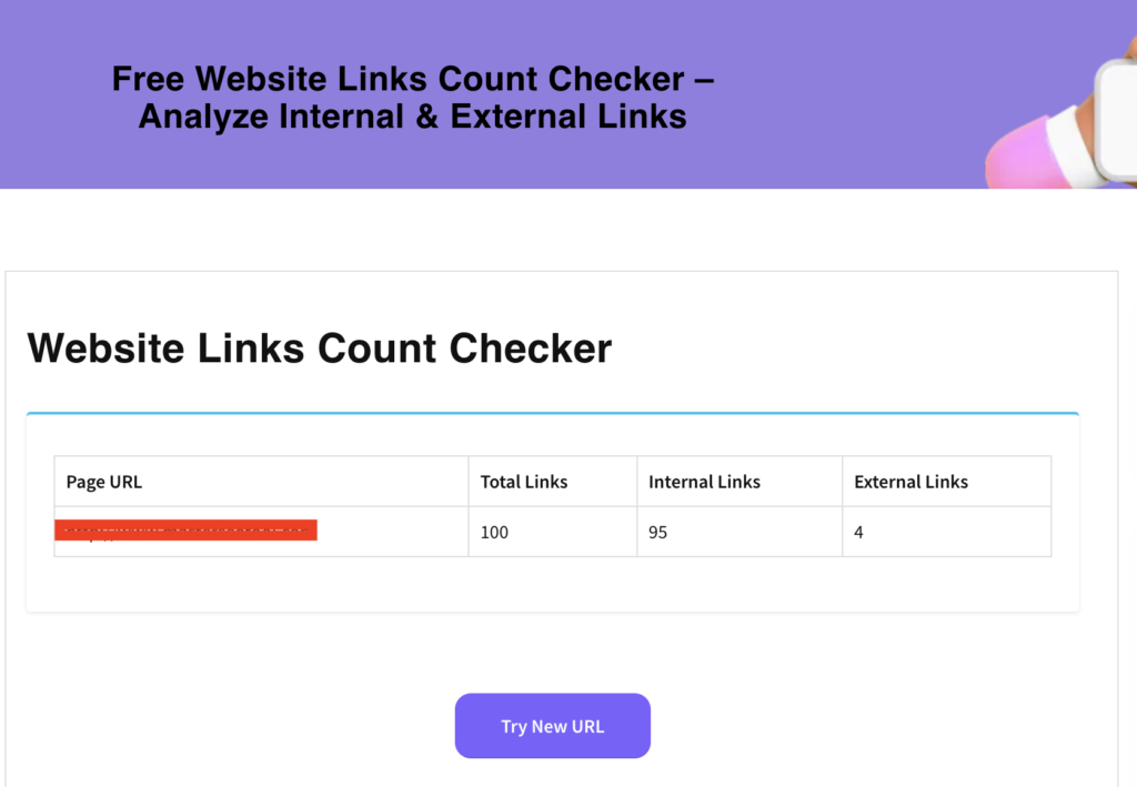website links count checker showing internal and external link count