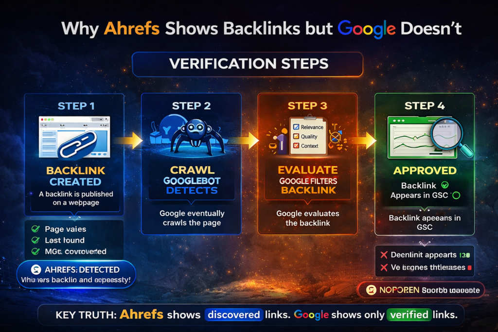 why ahrefs shows backlinks but google doesn’t verification steps