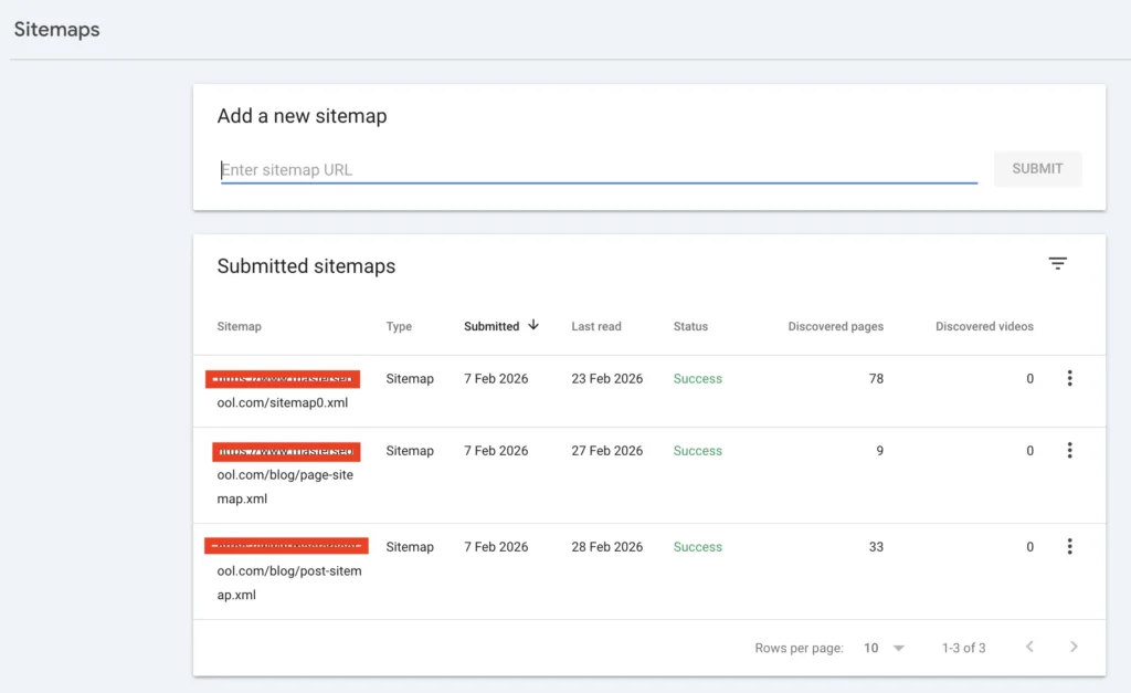 XML sitemap submitted URLs report in Google Search Console