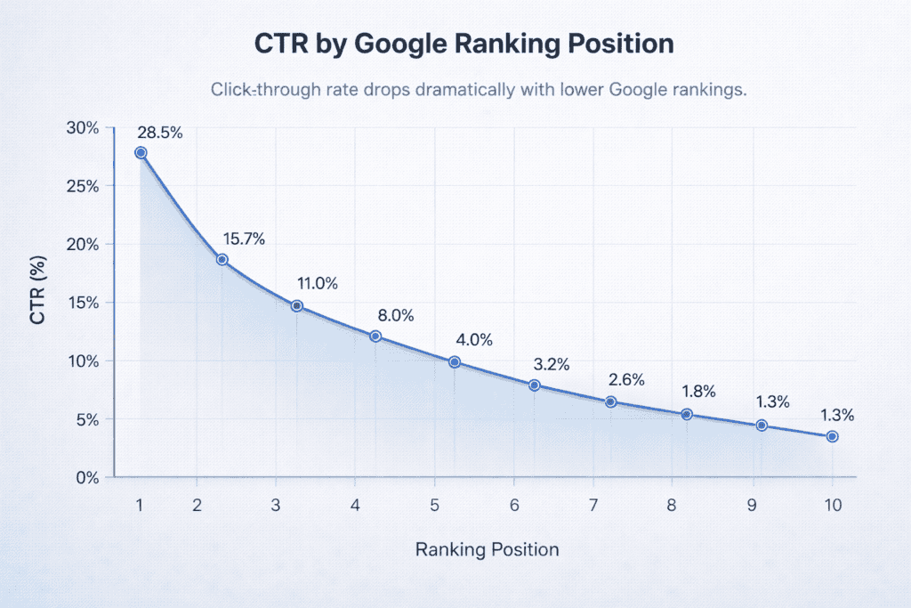 impressions but no clicks CTR drop by Google ranking position data chart
