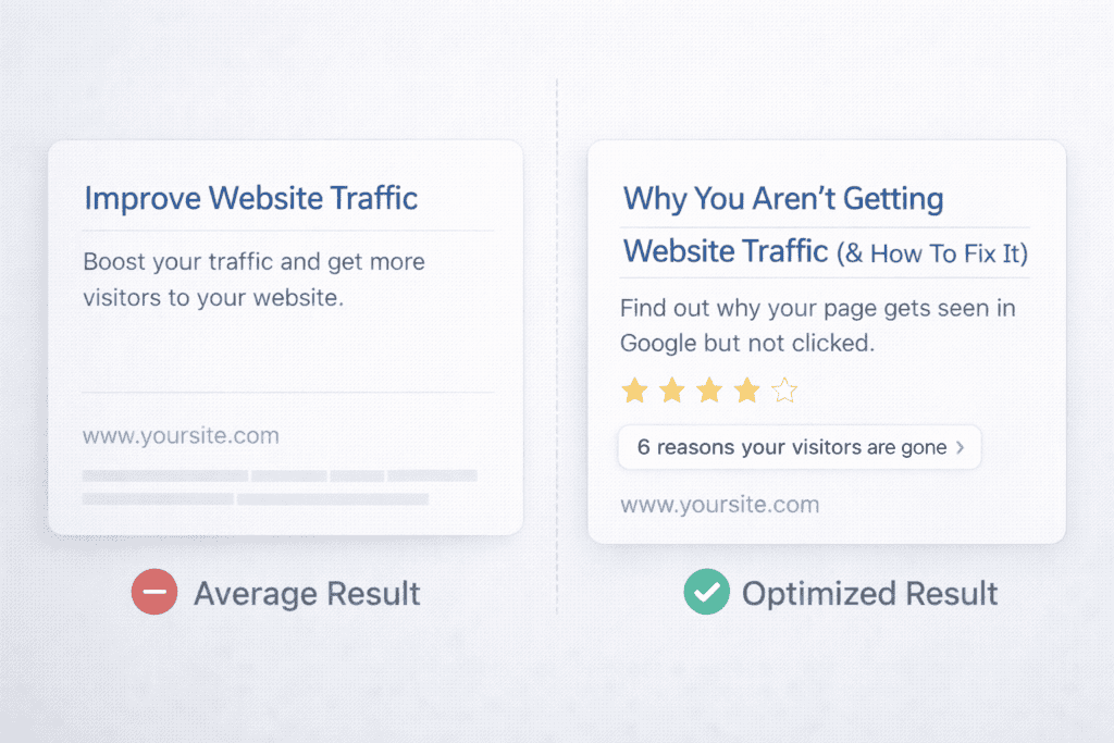 impressions but no clicks comparison between weak and optimized search result CTR