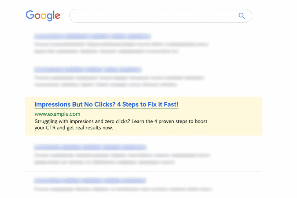 impressions but no clicks in Google search results example showing low CTR behavior