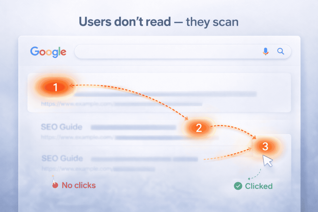 user scan behavior google results website ranking but no clicks
